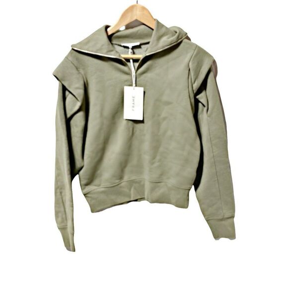 New FRAME shoulder detail half zip sweatshirt in military - Picture 9 of 11